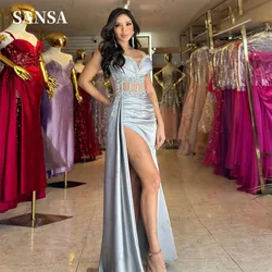 Sansa Sexy Side High Split Satin Prom Dress Bright Diamond Mermaid Vestidos De Fiesta Grey Side Split Fishtail فساتين سهرة