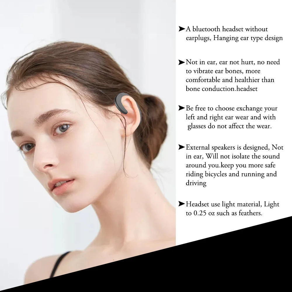 Bluetooth 4.1 Earphone Wireless Single Ear Bone Conduction Headset with Mic Lightweight Painless Earpiece Ear Hanging For Sports