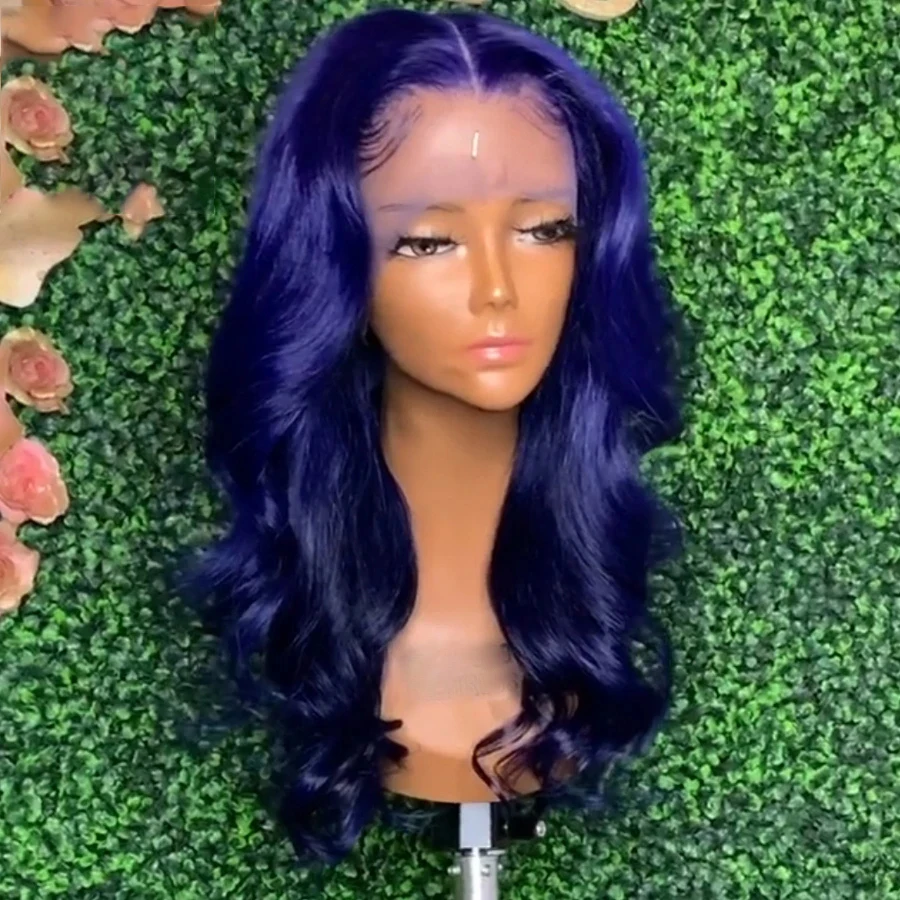 Body Wave Blue Colored  Lace Front Wig Transparent Synthetic Hairline Lace Frontal Wigs For Black Women