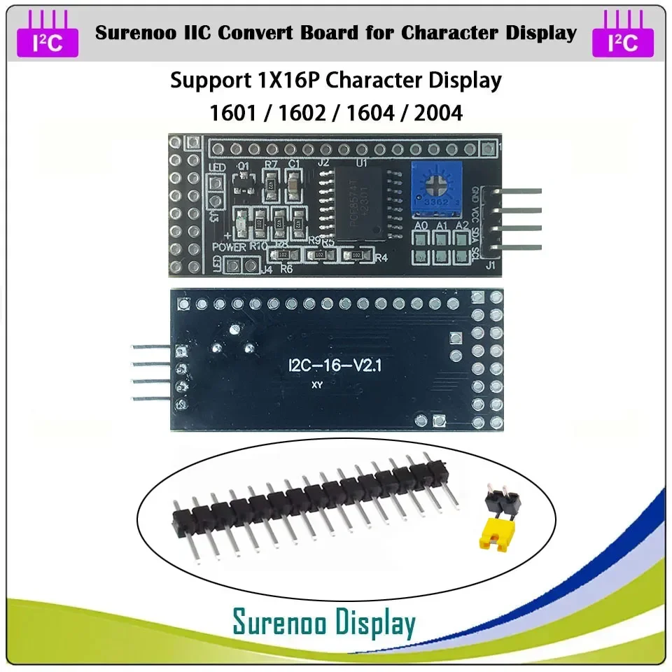 Surenoo Serial IIC I2C TWI Convert Board Module for 0802 1601 1602 2002 4002 1604 2004 Character LCD Module Display for Arduino