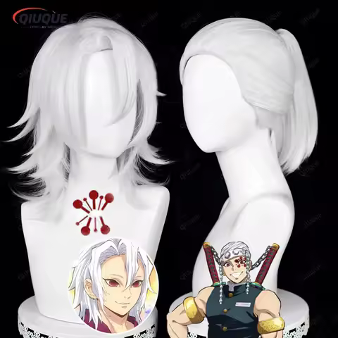 High Quality Uzui Tengen Cosplay Wig Anime Silver White Heat Resistant Synthetic Hair Halloween Wigs + Wig Cap