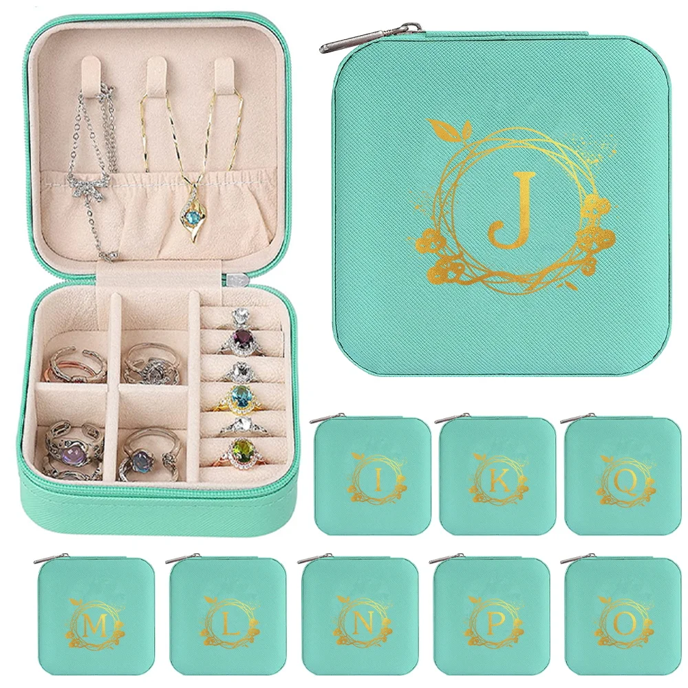 Portable Zippered Jewelry Storage Box Women's Mini Jewelers Organizer Case Travel Necklace Ring Wreath Pattern Series Boxes