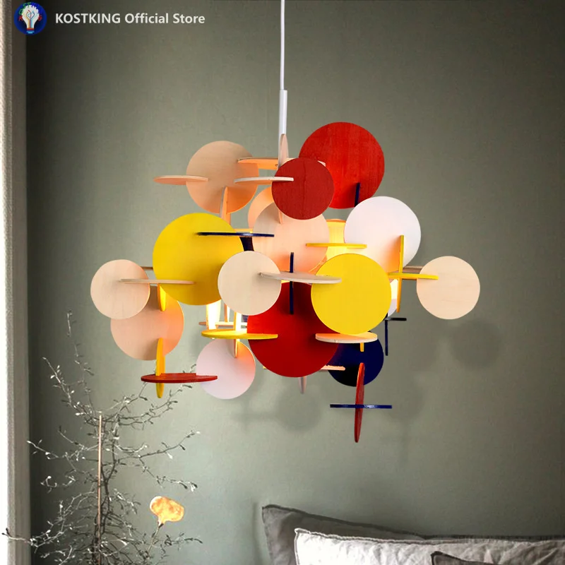 Colorful Macaron Children's Wood Chandelier Toy Bricks Pendant Lights For Children Kids Baby Boy Bedroom Ceiling Lamp Home Decor