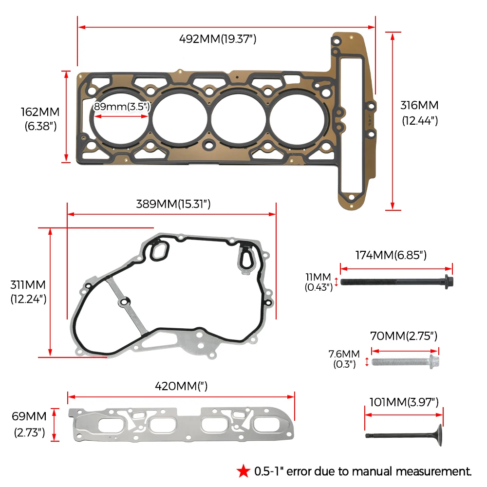 Cylinder Head Gasket Full Set with Head Bolts 55563529 For 2010-2013 Buick Verano Chevy GMC 2.4L