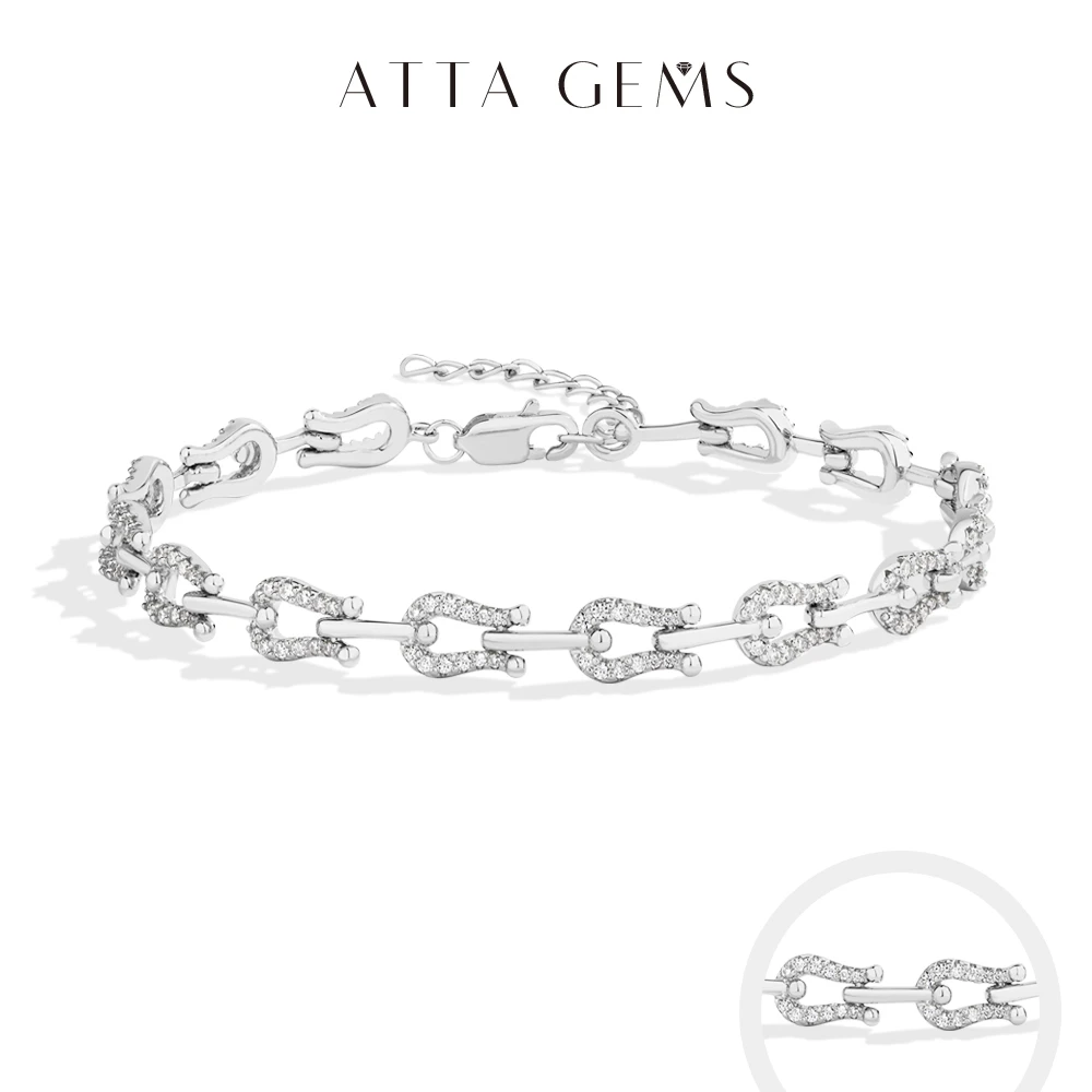 ATTAGEMS New Original Moissanite Women’s Bracelets 925 Sterling Silver Adjustable Horseshoe Bracelet NewYear Gift Party Jewelry