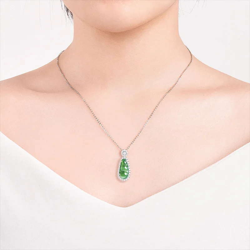 Natural a-grade jade yang feijão verde gelo jadeite pingente s925 prata encantos colar feminino moda jóias navio da gota