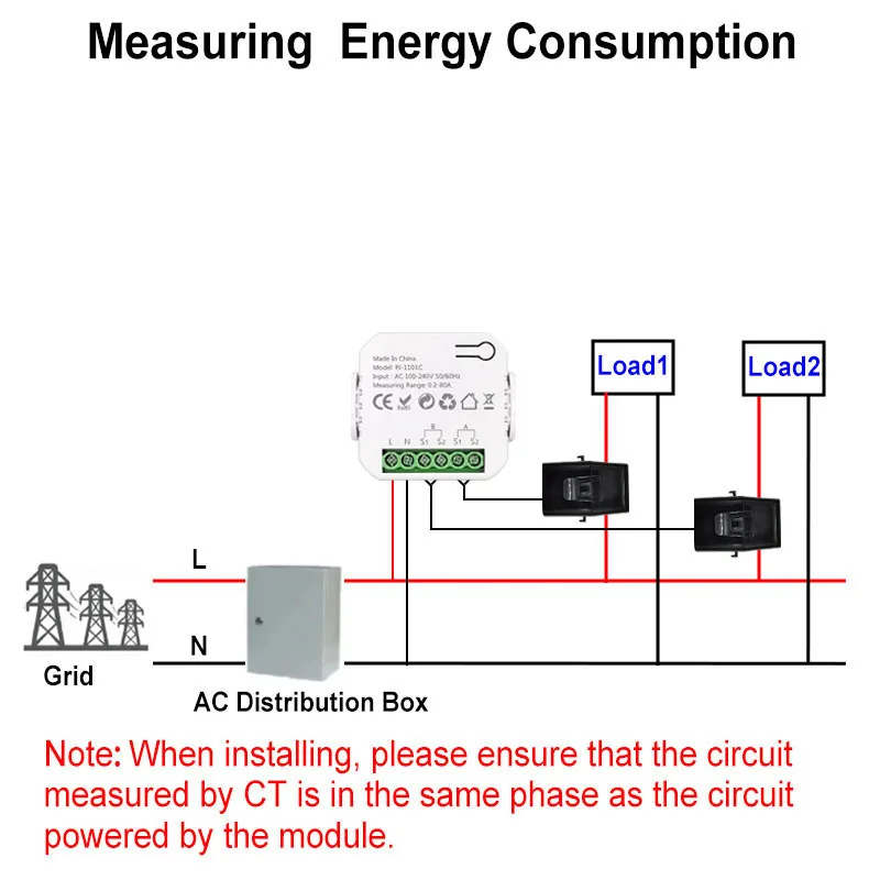 Intelligenter Bidirektionaler WLAN-Energiezähler mit CT 80A für Solar-Systeme, Alarm bei Überlastung, App-Fernüberwachung von Export- und Importleistung, Kompatibel mit Tuya – Detail 15