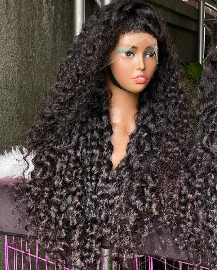 Long Glueless Preplucked 26Inches 180%Density Black Kinky Curly Lace Front Wig For Black Women BabyHair Heat Temperature Daily image 2