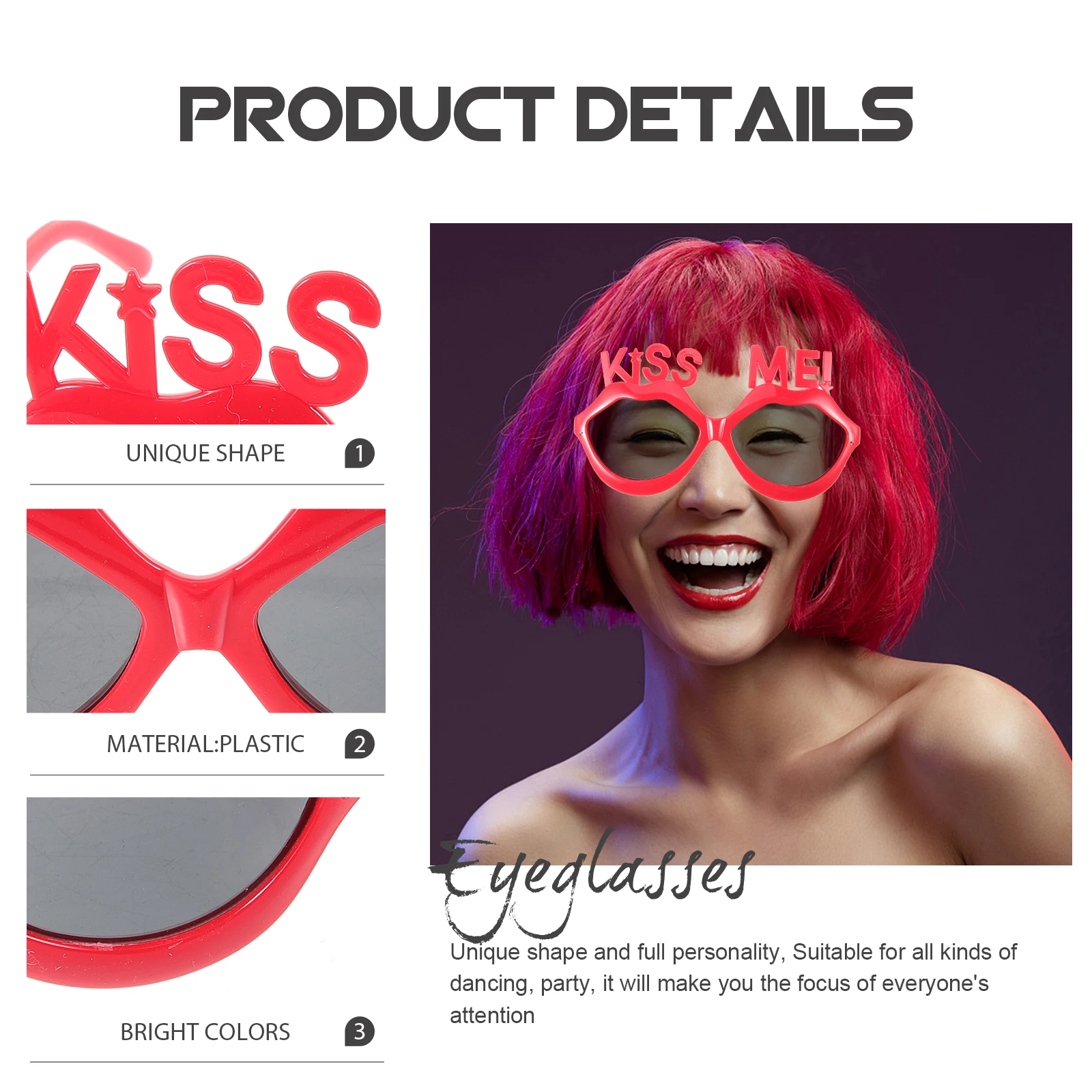 

Pink Lip Party Glasses Glitter Finish Fun Photo Fun Glasses For Party Props Carnival Accessories Festive Decorations DIY