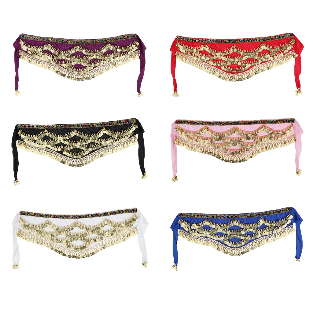 Womens Belly Dance Hip Scarf Shiny Coin Tassel Wrap Skirt for Gypsy Round Dance Costume Show