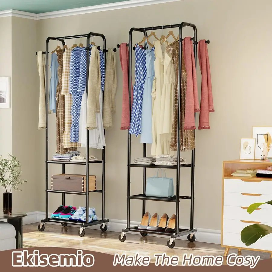 

Вешалка для одежды, стойка для хранения одежды, высотой 73 дюйма, с 3 полками, черная