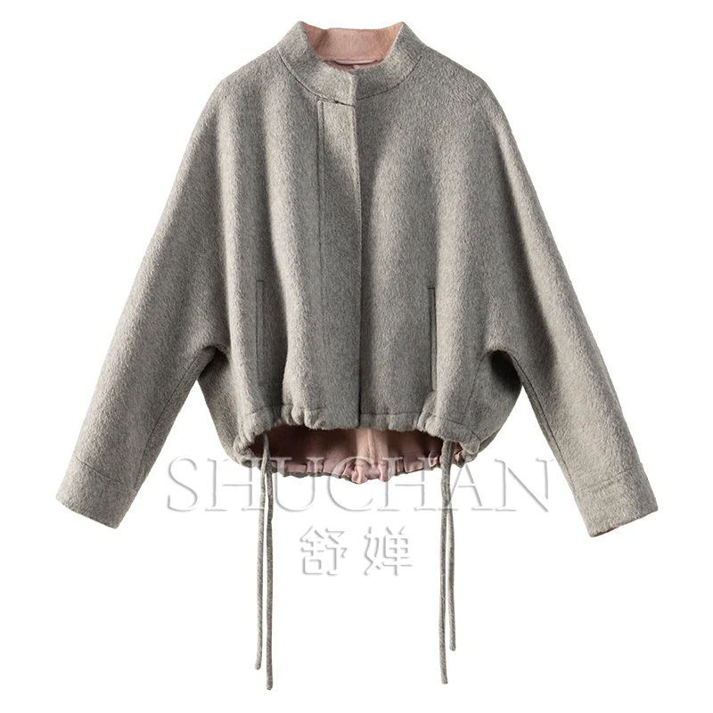 

10% Camel 90% Wool Double-sided Heterochrome Bat Sleeve Woolen Coat Women Abrigos Mujer Invierno Coats and Jackets Women