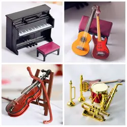 Drum Microphone 1/12 Scale Music Bar Miniature Violin Guitar Piano Model Doll Musical Instruments Saxophone Trumpet