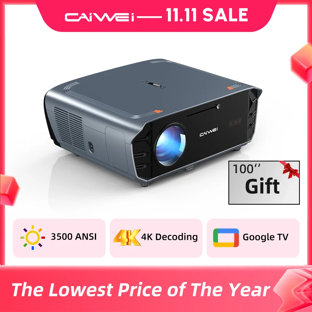 Proyector CAIWEI S7+ Android 14 para películas 4k Full HD 1080P 3500 ANSI Proyectores de cine en casa con certificación Google con Dolby