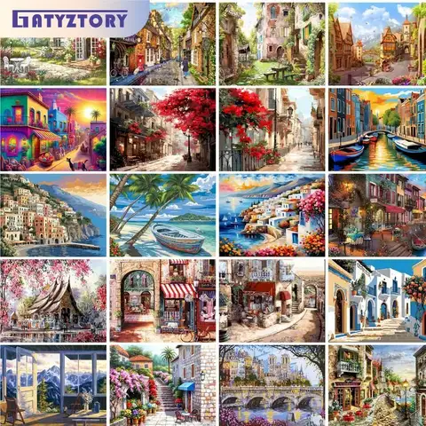 성인을위한 숫자로 GATYZTORY 유화 성인을위한 숫자로 마을 거리 그리기 그림 페인트 Diy Crafts Home Art Decor Best5