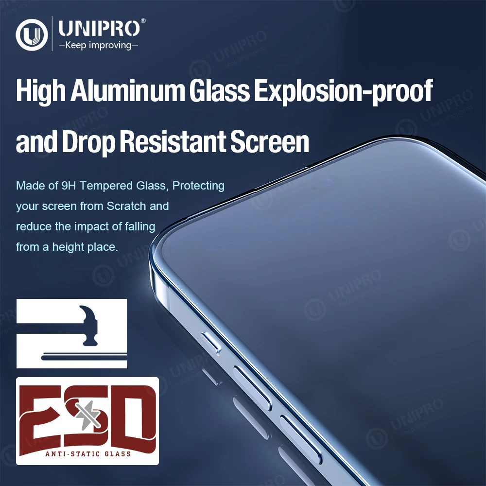 UNIPRO 8K High End HD Matte Tempered Glass For iPhone 15 14 13 12 11 Pro Max XS Screen Protector With Alignment Mounting Cover