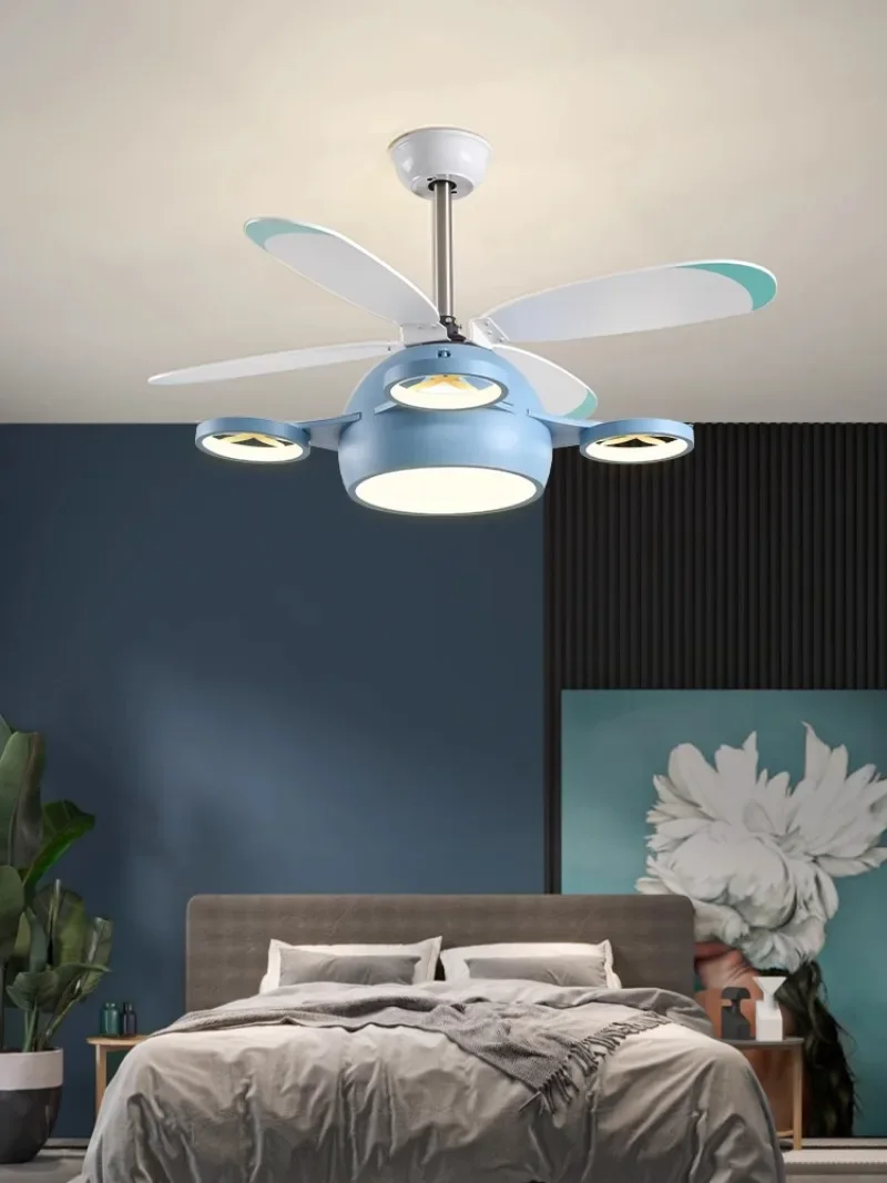 Modern and minimalist room fan lights for children's rooms, creative and personalized cartoon airplane ceiling fan lights image 3