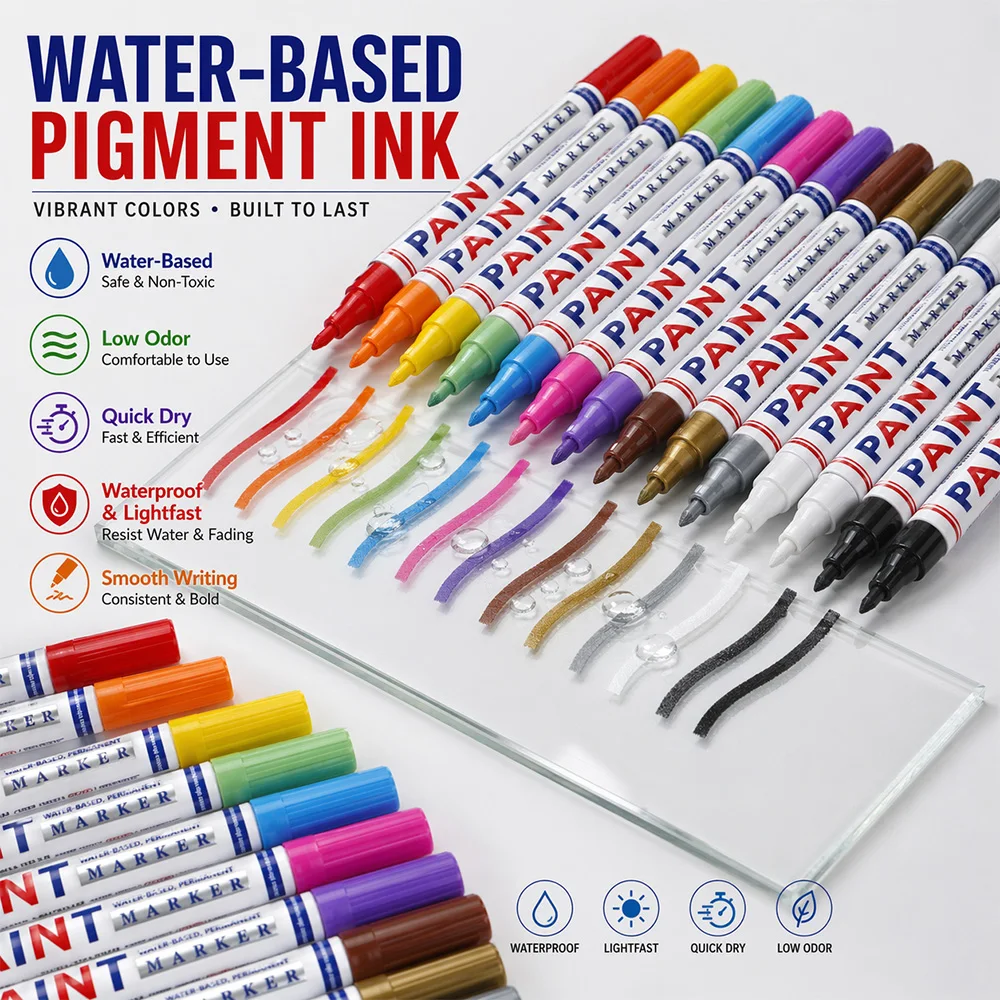 12 Colors Permanent Markers Set Marking Art Creation Graffiti Waterproof Quick-Drying Water-Based Paint Markers Home Office Tool
