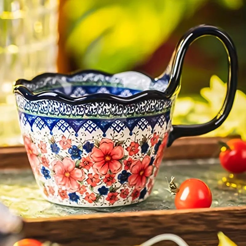 1pc Elegant Hand-Painted Floral Ceramic Mug with Handle - Microwave Safe, Insulated for Hot & Cold Drinks - Detail 1