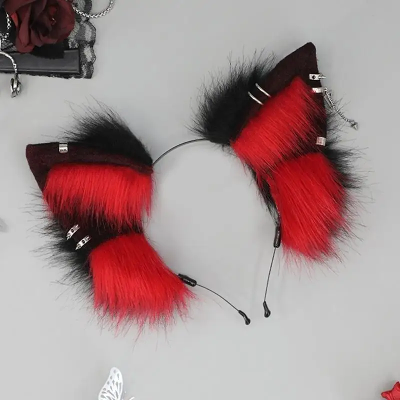 39BD Anime Cosplay Props Wolf Hair Hoop Furry Hair Styling for ComicCon