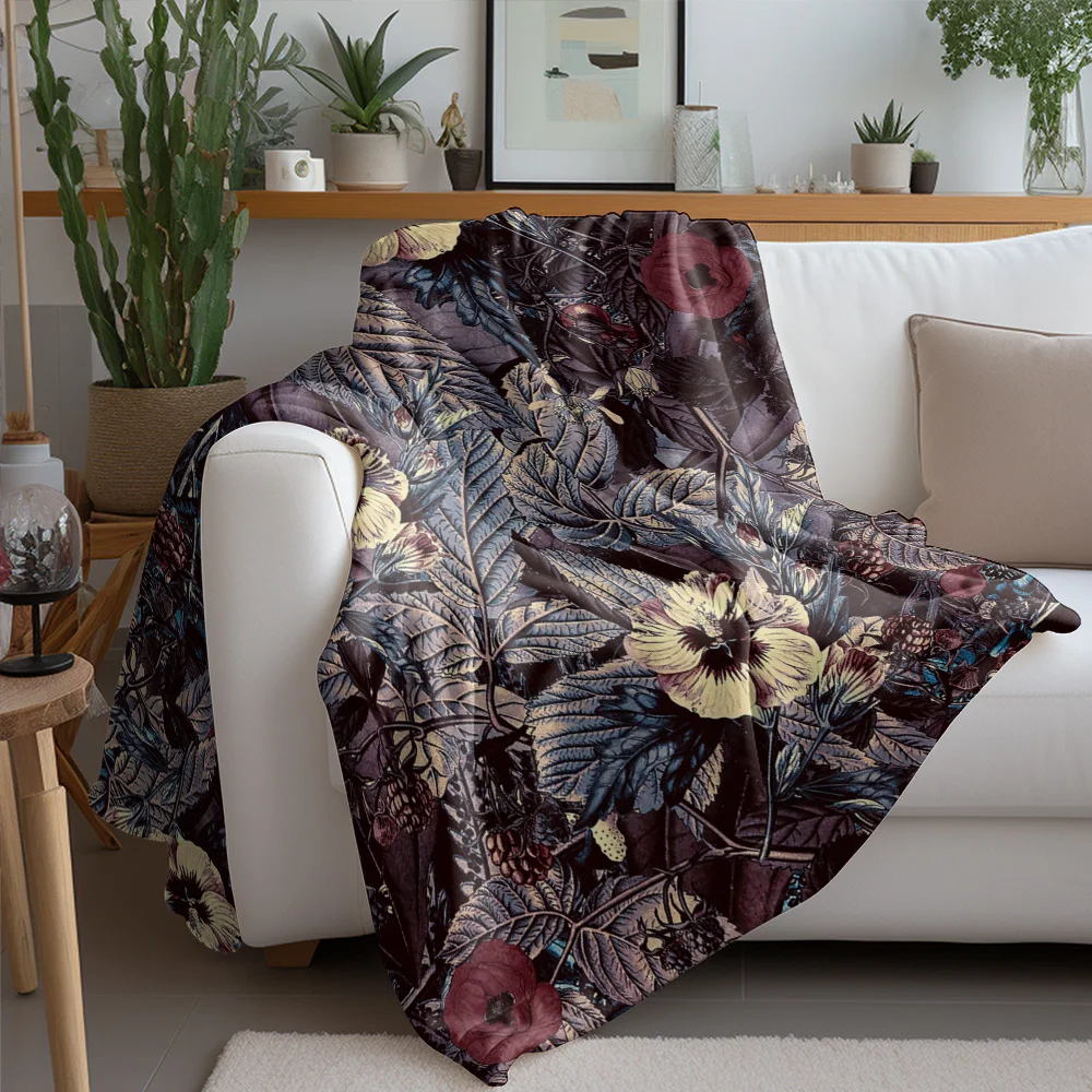 Velvet Throw Blanket Floral Dark Red Black Rose Pattern Sofa Bed Decorative Throw Blanket for Home Living Room