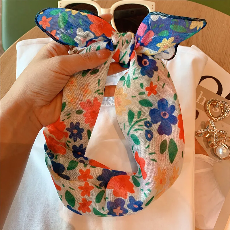 Hot Sale Floral Print Neck Scarf Headscarf Cotton line Square Scarf Headband Neckerchief Tulip Flower Neck Scarf Hair Band Hijab