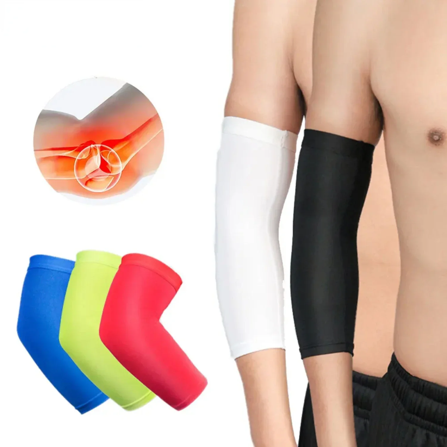 Breathable Arm Support Sleeve Sun UV Protection Basketball Running Fitness Armguards Sports Compress Elbow Pads  Men Women