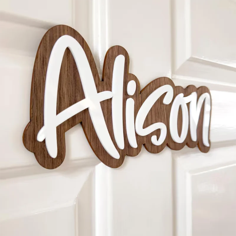 Custom 3D Cursive Name Wooden Sign, Personalized Name Plaque, Rustic Wood Name Sign for Door Kids Bedroom Wall Decor Gift