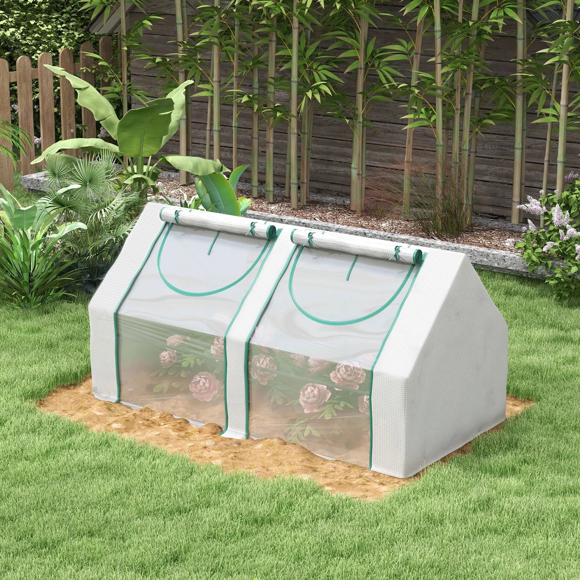 

Portable Greenhouse, Garden Hot House with Two PE/PVC Covers and 2 Roll Up Windows, Clear