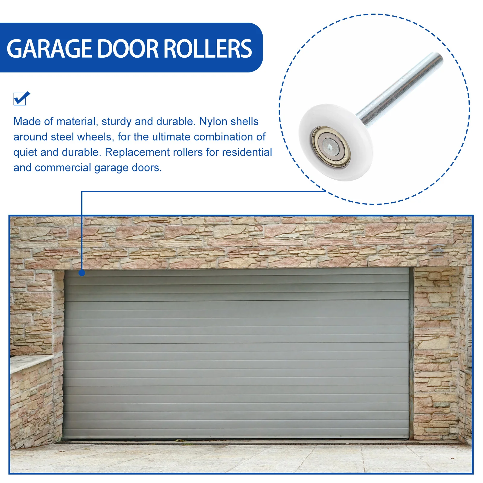 

Heavy Duty Ball-Bearings Nylon Garage Door Rollers Stem Replacement Durable Smooth Quiet Garage Rollers Nylon Ball-Bearings