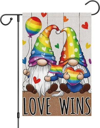 Gnomes Funny Pride Garden Flag Double Sided, LGBTQ Pride Parade, 12x18 Inch RRI