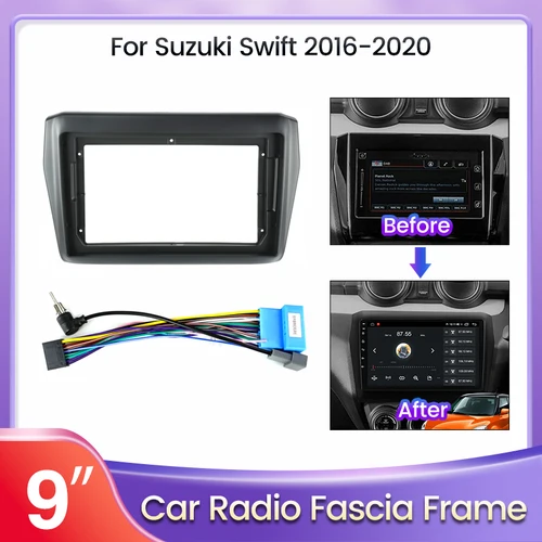 Marco de salpicadero para Radio de coche, Kit de montaje de marco de Audio, Cable de Panel, 9 pulgadas, para SUZUKI Swift 2016-2020