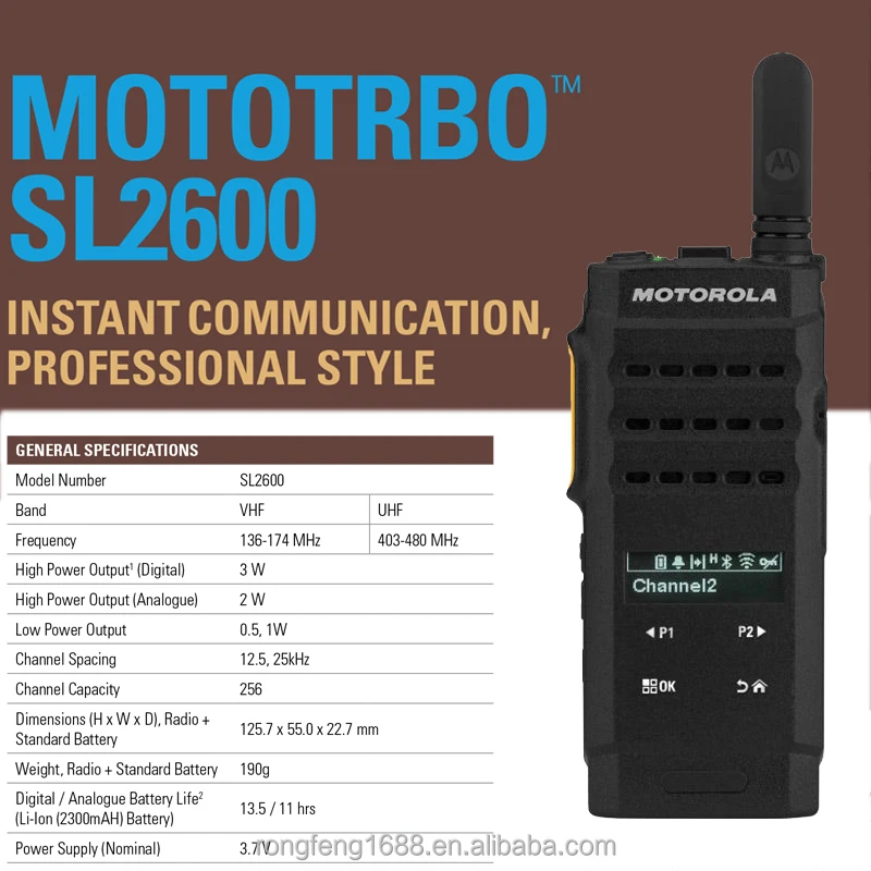 MOTOTRBO Portable Two-Way Radio SL500e SL2M Walkie Talkie UHF VHF Radio For  SL2600 Handheld Radio