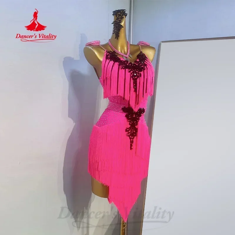 Latin Dance Competition Costume Customization Tango Samba Rumba Professional Performance Clothing Adult and Child Tassel Dress