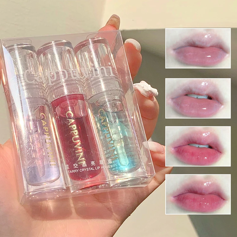 Cappuvini Transparent Mirror Lip Gloss Shiny Clear Crystal Jelly Moisturizing Lip Balm Glitter Liquid Lipstick Lip Oil Lip Tint