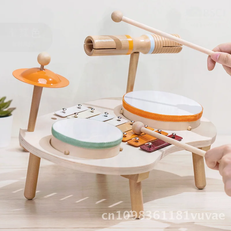 어린이를 위한 다기능 나무 음악 테이블 - 아기 어린이 드럼 노크 오르프 타악기 교육용 음악 장난감