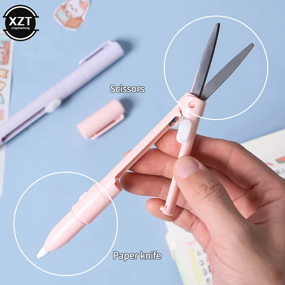 Mini Pen Cutter Color Folding Scissor, Tamanho portátil, Safe Ceramic Pencutter, Utility Faca para trabalho de papel, Diário, Student Papelaria