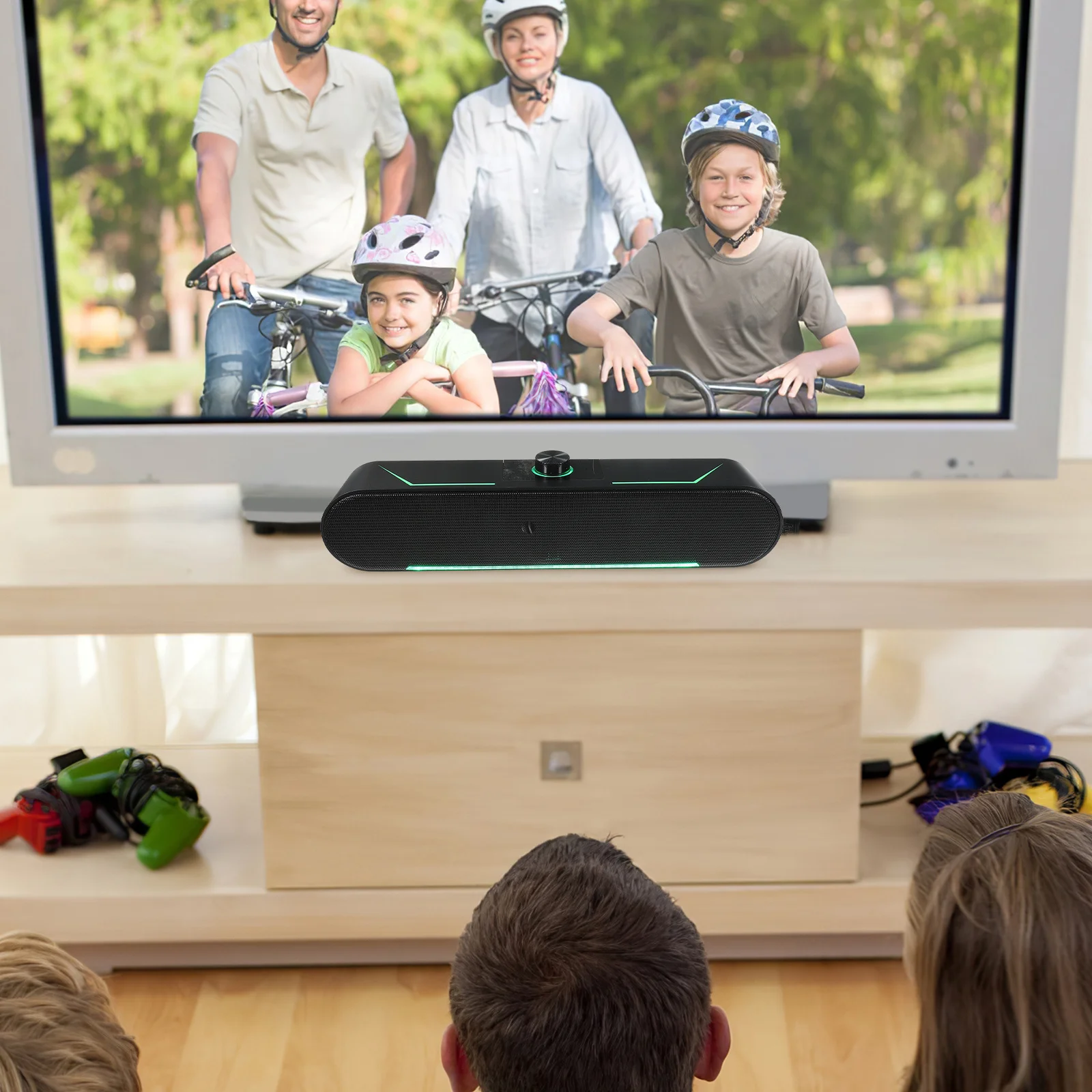 

Long Soundbar For Tablet Computer Home Speaker Led Lighting Standing Slim Design Wired Connection Desktop Speakers