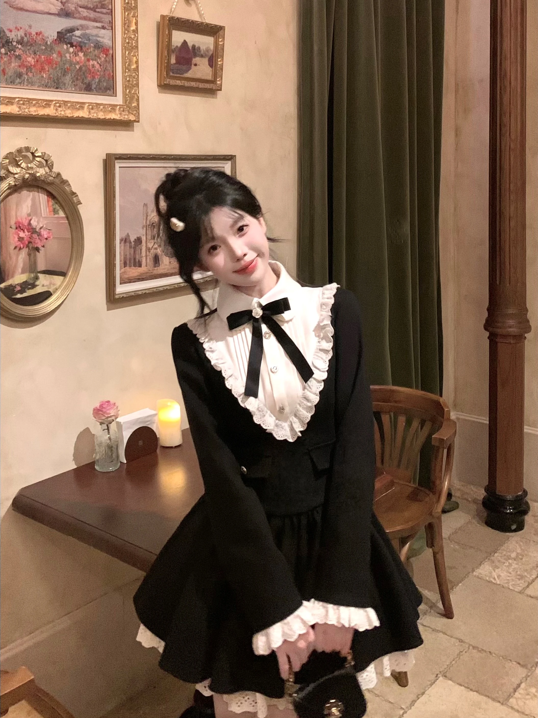 

Оригинальный шерстяной комплект Oyois: накидка и свитер для девушек, приталенный, с длинными рукавами, на молнии, однотонный, зимний, модный