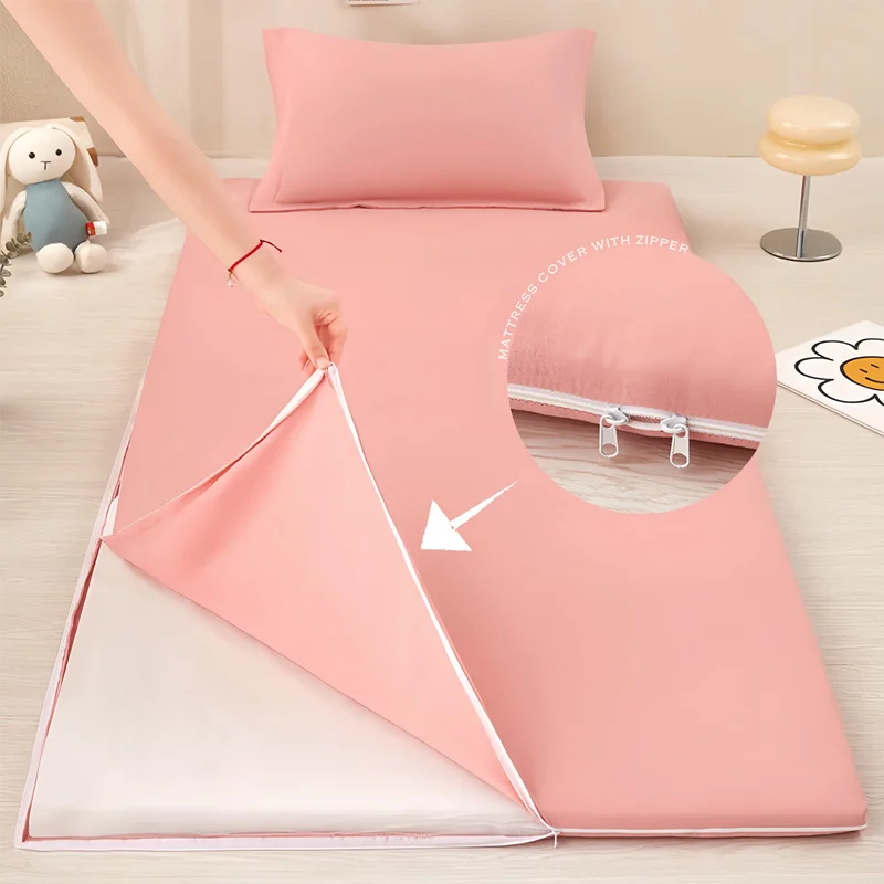 WOSTAR 360 ° Funda protectora de colchón antideslizante con cremallera para niño/bebé, 90x190, color sólido, sábana individual, almohadilla protectora, ropa de cama