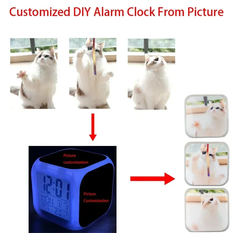 

Electronic Alarm Clock DIY Colorful Night Light Three Sides Customized Picture Bedside LED Children Student Toy Peripherals Gift