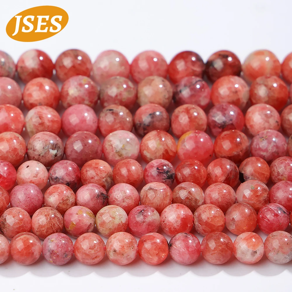 

JSES AA Natural Stone Beads Red Rhodonite Round Smooth Spacer Loose Beads For Jewelry Making DIY Bracelet Necklace Strand Bead