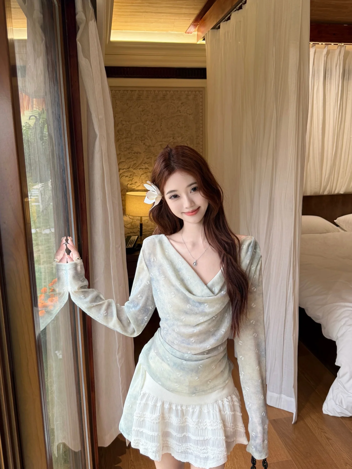 

Slim Fit Long Sleeve T-Shirt Women's High Waist Skirt Two Piece Set Spring Fashion Outfit Gradient Color Lapel Design