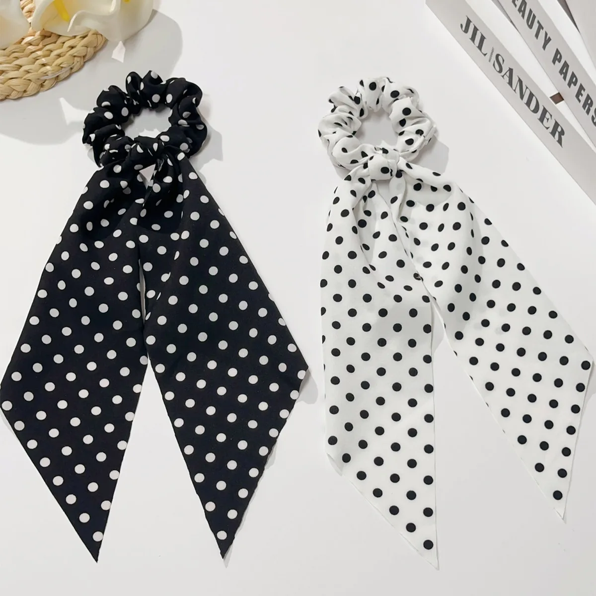 

Premium Polka Dot Ribbon Large Scrunchies High Elasticity Durable Hair Ties for Women Ponytail Bun Holder