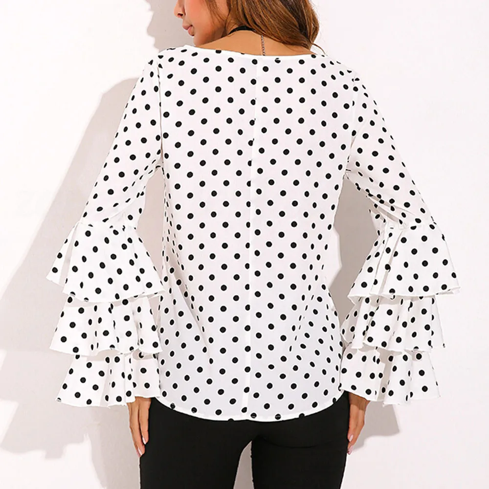 Oversized Women Dot Polka Loose Blouse Butterfly Sleeve Chiffon Shirt Spring Autumn O-Neck Tops Office Blusa Mujer Feminina