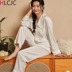 2 Pieces Pearl Neck Jacquard High Quality Pajamas for Women Spring Women's Pajamas Set Elegant Ptinting Home Wear Soft Sleepwear