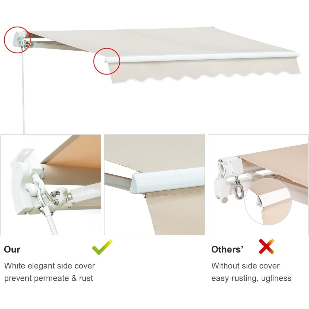 

12'x10' Patio Awning Retractable, Fully Assembled Manual Commercial Grade - Quality 100% 280G Ployester Window Door