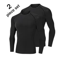 2 Pcs Men Compression Gym Shirt Bodybuilding Fitness Top Tee Man Quick Dry Running Sport Long Sleeves Gym Sportswear