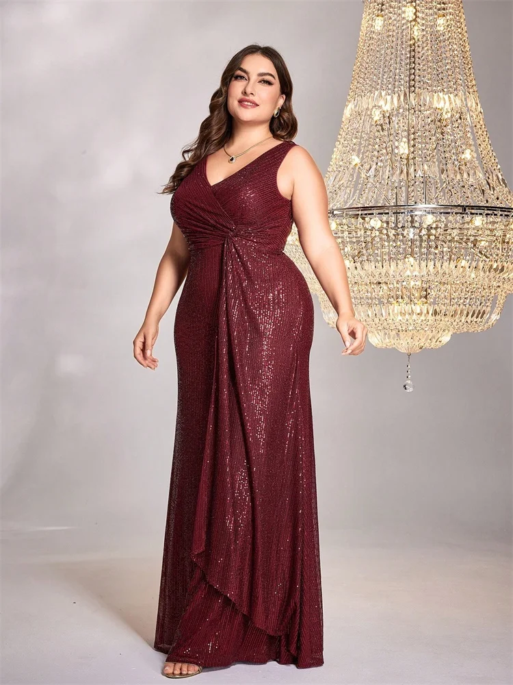 Plus Size Luxe Vloerlengte V-hals Avondjurk Elegant Party Vrouwen 2025, Pailletten Formele Prom Cocktail Afstuderen Toga