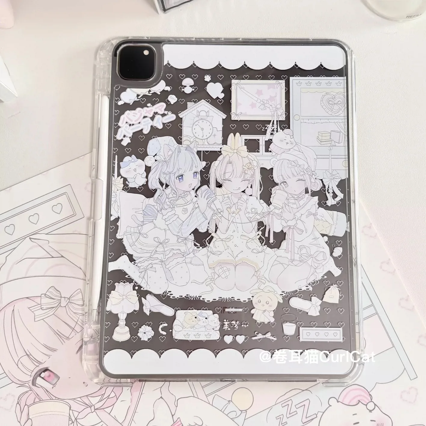 Suitable for iPad protective cases, Y+ three-fold pull-out sliding rail with pen slot flat shell